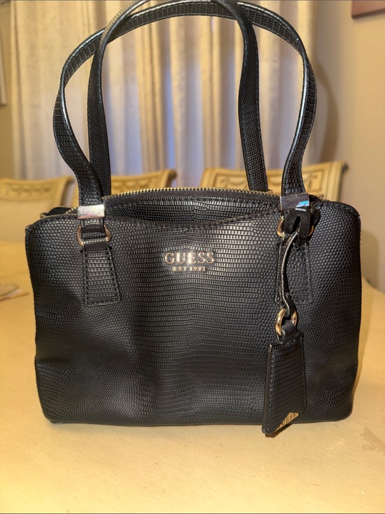 Guess Handbags - GUESS Black Textured Tote with Gold Accent Charm